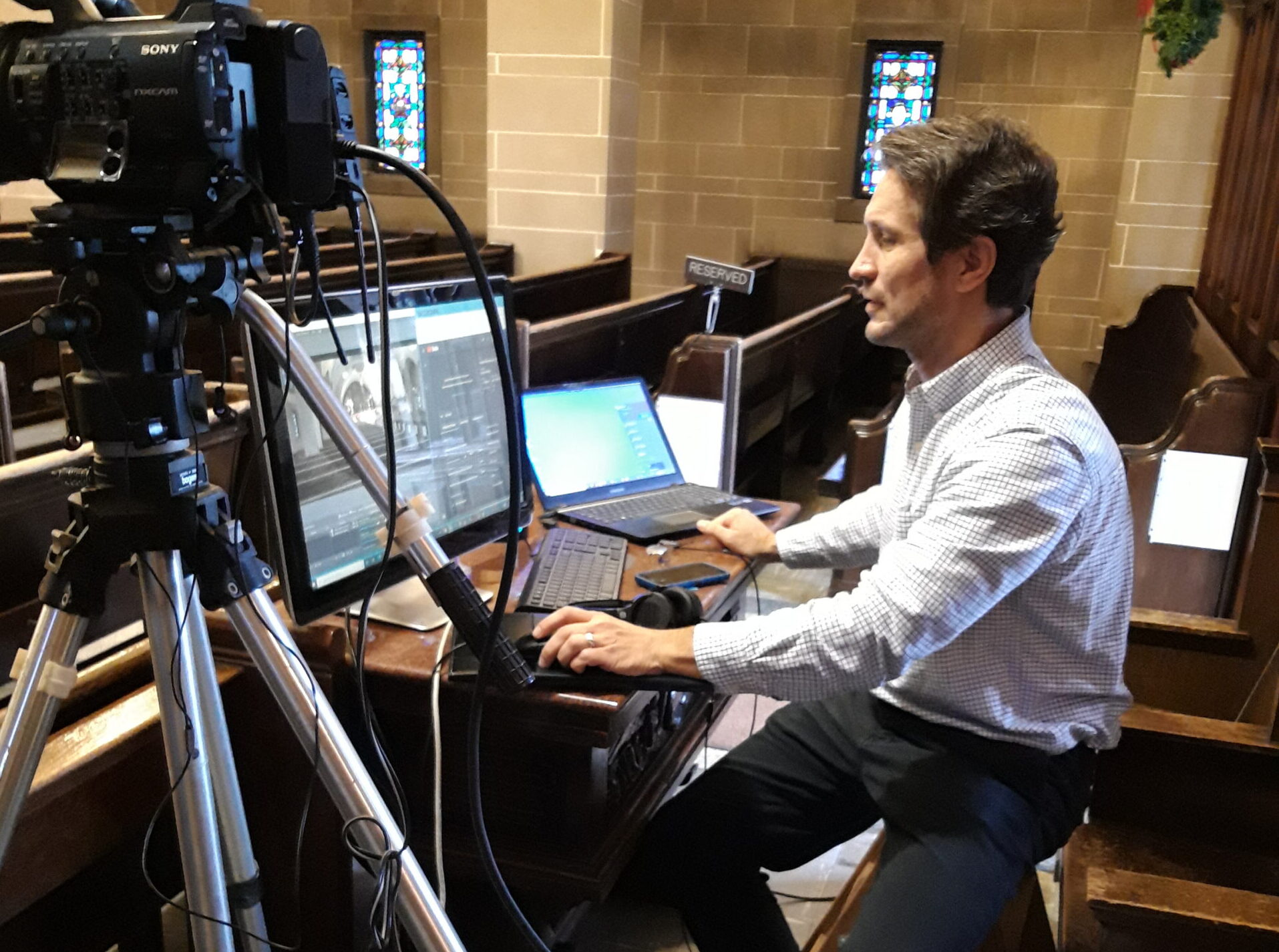 James Sanders monitoring a livestream